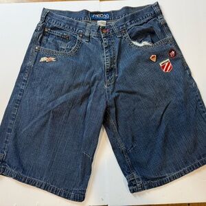 Mecca Vintage Y2K Baggy Denim Shorts with Patches Size 38